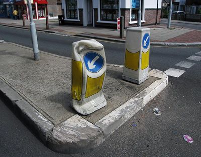 Two bollards, one crushed